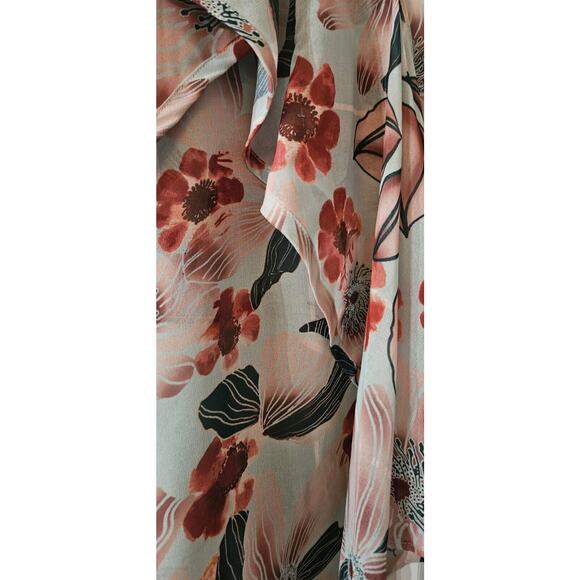 Bebe NWT Womens XS Asymmetrical Tank Blouse Green Red Floral Adjustable Straps - Picture 7 of 9